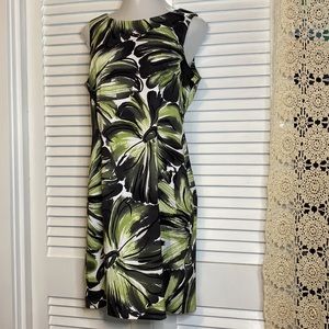 Connected Apparel abstract green black floral print fitted midi pencil dress